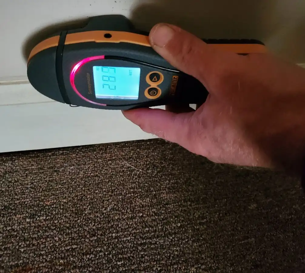 Moisture detection at baseboard during Burst Pipe Cleanup in New Baltimore